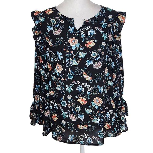 Counterparts Black Floral Blouse Size Medium Floral Peasant Blouse - Picture 1 of 9